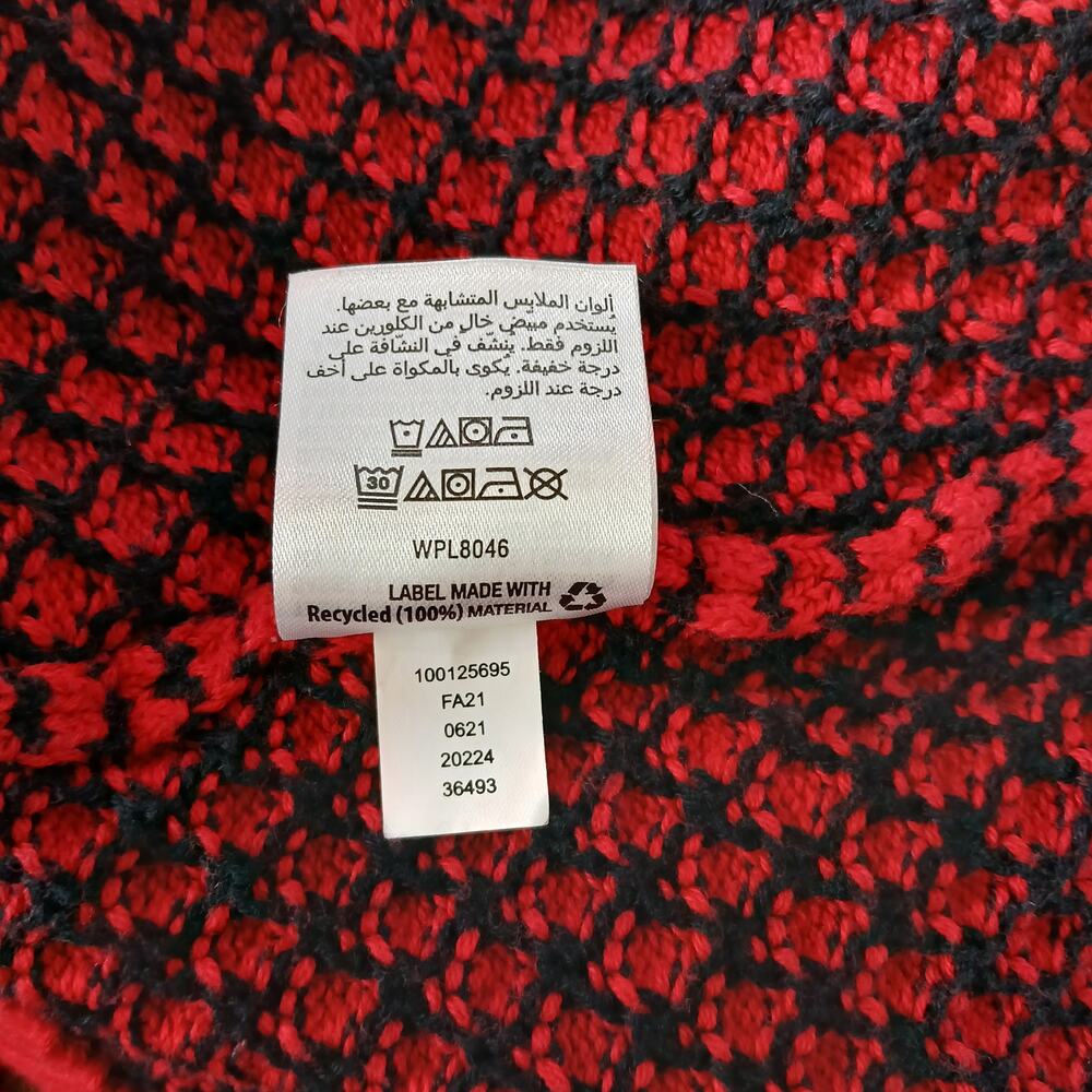 Karen Scott Red & Black Puff Knit Henley Sweater M silver metal clasps V-neck LS - Picture 11 of 16